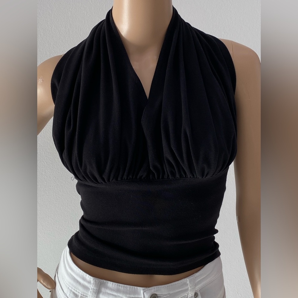 Pretty and Feminine Express Black Fitted Halter Top, Size S